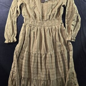 Pretty Garden Olive Long-Sleeve Tiered Dress